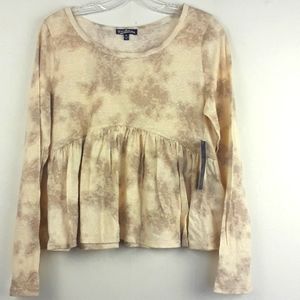 New Freshman Juniors XL Beige Tie Dye Smocked Top